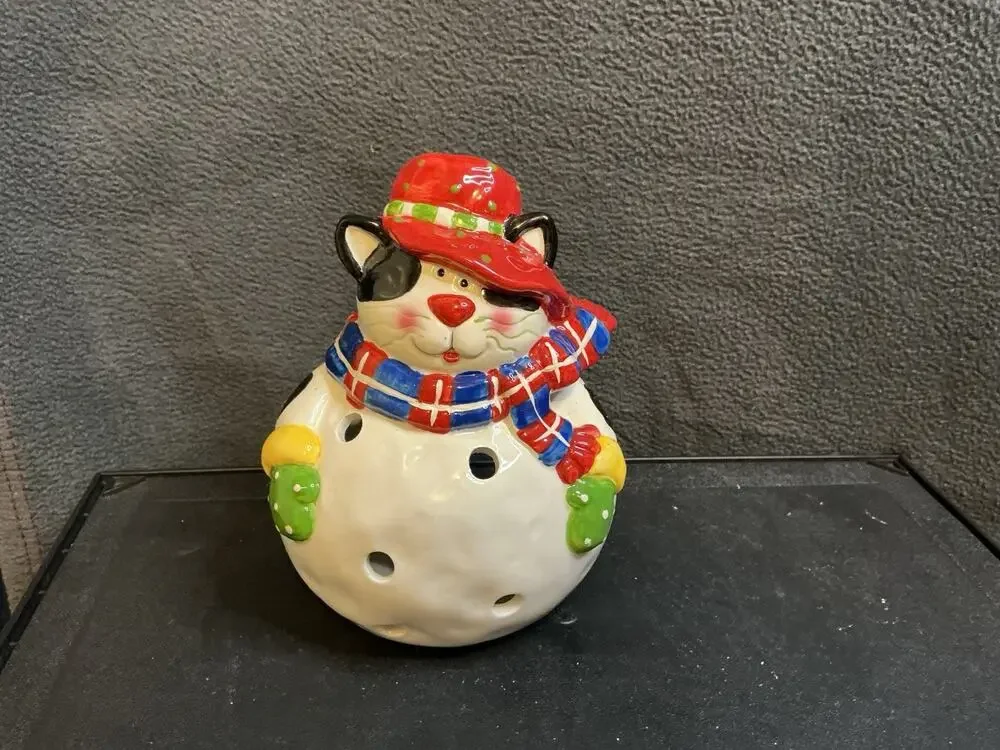 Crazy Cute Kitty Cat Snowman Luminary Tea Light